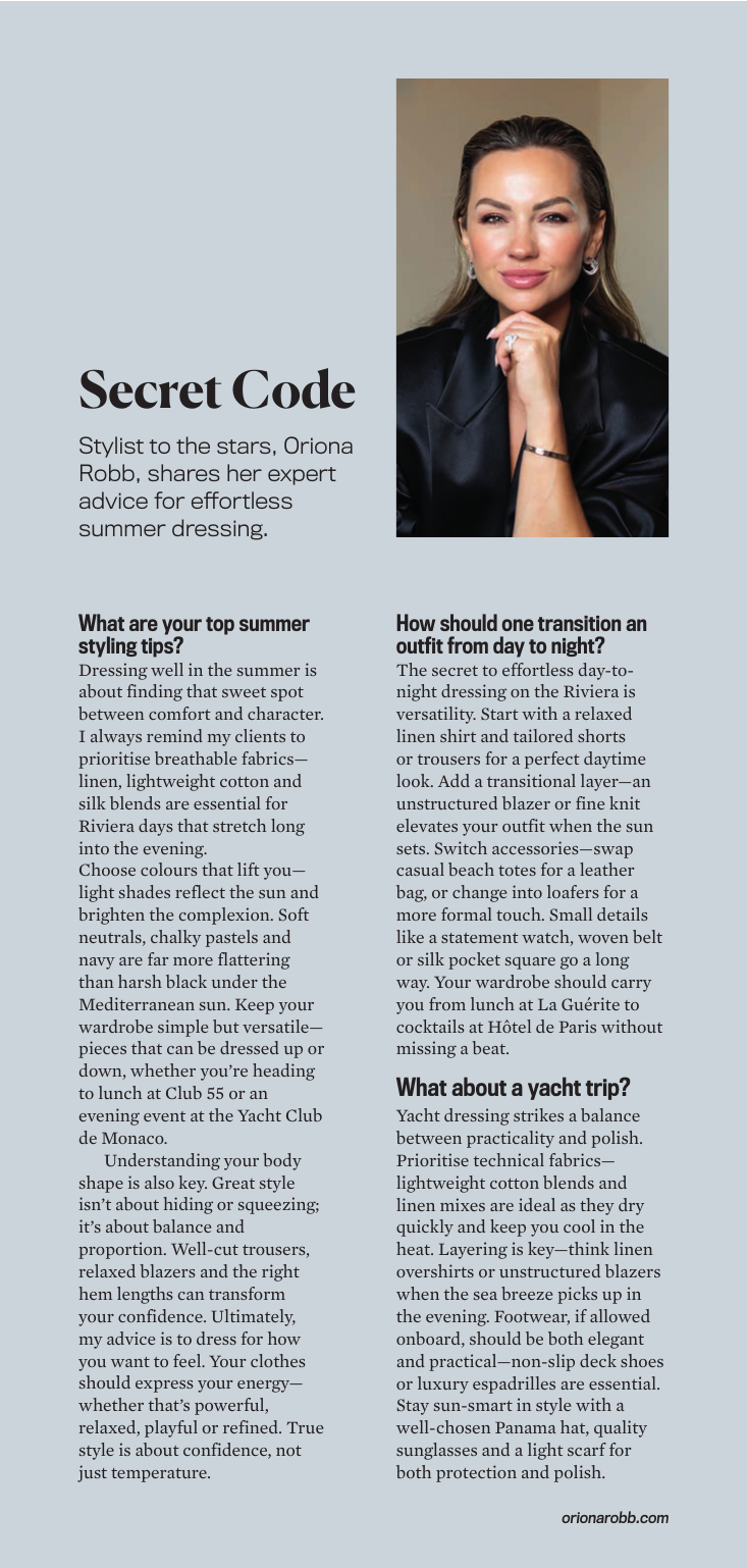 Secret Code, Oriona Robb in Robb Report Monaco, Design & Collectibles, May/June 2025